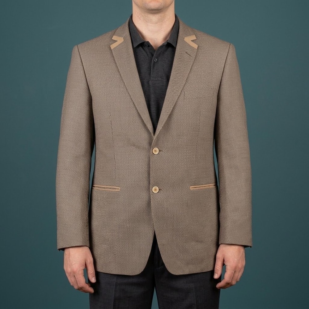 The Curious Man Micro Houndstooth Blazer Jacket Mens 44S Brown EUC